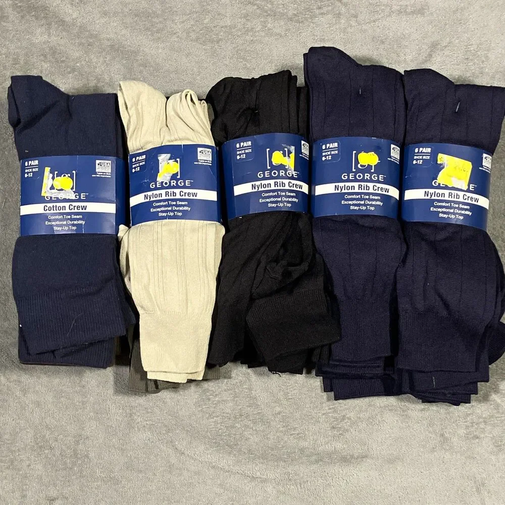GEORGE Men’s Crew Socks Sz 6-12 Multicolor Rib Solid Stay-Up Top 30 total pairs